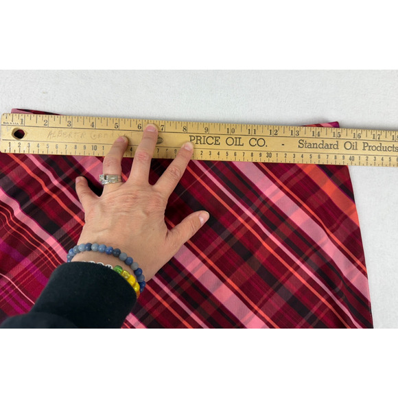 Express Skirt Women's Medium Red Pink Plaid A-Line Classic Academia preppy Flaw - Picture 11 of 13